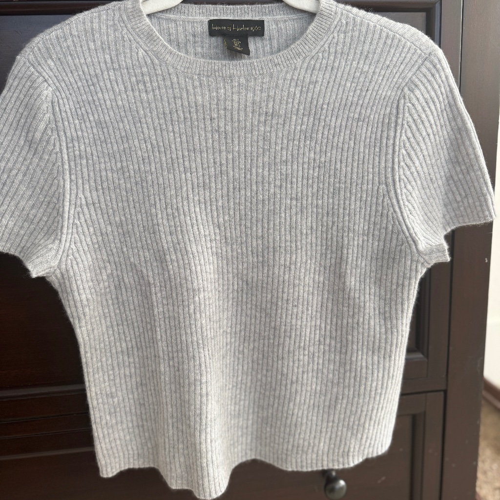 House Of Harlow 1960 Cashmere Crewneck Ribbed Short Sleeved Shrunken T Shirt